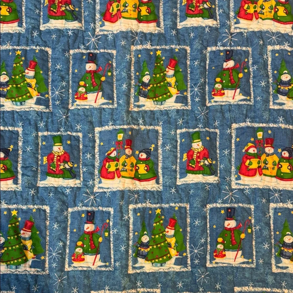 Festive Blue Snowman Holiday Quilt